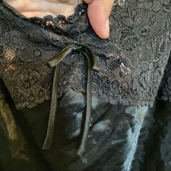 MORGAN TAYLOR Chemise Satin Lace Black Sexy Strappy Nightgown Womens XL - Picture 9 of 15